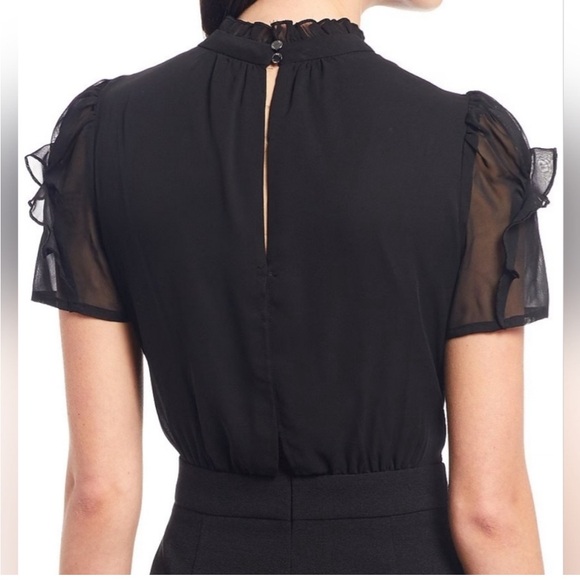 VINCE CAMUTO Black Wide Leg Jumpsuit Mock Chiffon Ruffled Neck & Sleeve Size 6 - Picture 5 of 16